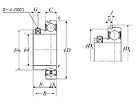 Bearing Insert w/ Set Screw, Narrow Inner Ring - Cylindrical O.D., Snap Ring - Dimensions