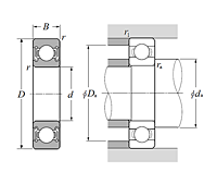 Single Row Radial Ball Bearing - Double Sealed (Non-Contact Rubber Seal) - Dimensions