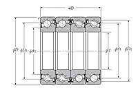 Quadruple-Row Angular Contact Thrust Ball Bearing for Ball Screws - Open Type, Two Rows Bear Axial Load - Dimensions