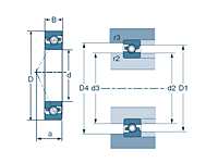 Sealed Angular Contact Ball Bearing - Contact Angle 25°, Standard Precision - Dimensions