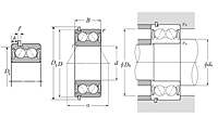 Double Row Angular Contact Ball Bearing - Double Shielded w/ Snap Ring - Dimensions