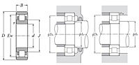 Cylindrical Roller Bearing - Inner Ring w/ Two Ribs, Separable, Plain Outer Ring - Dimensions