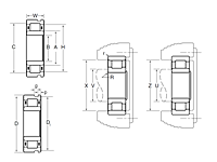 Cylindrical Roller Bearing - Separable, Plain Inner Ring, Outer Ring w/ Two Ribs, Snap Ring Groove - Dimensions