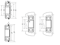 Cylindrical Roller Bearing - Separable, Short Inner Ring w/ One Rib, Outer Ring w/ Two Ribs, Snap Ring - Dimensions