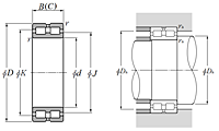 Double Row Cylindrical Roller Bearing w/ Fixed Side - SL01 Type - Dimensions