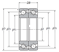 Duplex Angular Contact Thrust Ball Bearing for Ball Screws - Face to Face Arrangement, Open Type, One Row Bears Axial Load - Dimensions