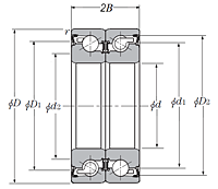 Duplex Angular Contact Thrust Ball Bearing for Ball Screws - Back to Back Arrangement, Double Sealed, One Row Bears Axial Load - Dimensions