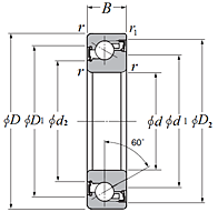 Single Angular Contact Thrust Ball Bearing for Ball Screws - Double Sealed - Dimensions