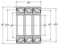 Triple-Row Angular Contact Thrust Ball Bearing for Ball Screws - DTT Arrangement, Double Sealed, Three Rows Bear Axial Load - Dimensions