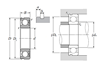 Single Row Radial Ball Bearing - Single Sealed (Contact Rubber Seal) w/ Snap Ring Groove - Dimensions