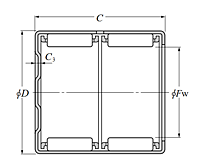 Drawn Cup Needle Roller Bearing - Double Row BK Type - Dimensions