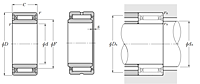 Machined-Ring Needle Roller Bearing w/ Inner Ring - NK+1R, NKS+1R Series - Dimensions