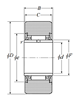 Roller Follower Yoke Type Track Roller Bearing w/ Inner Ring, Double Sealed, NA22 Type, Cylindrical O.D. - Dimensions