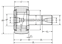 Cam Follower Stud Type Track Roller Bearing - Spherical O.D., KRVT..LL - Dimensions