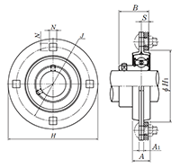 Four Bolt Round Flange Unit, Pressed Steel Housing, Set Screw, ASPF Type - Dimensions