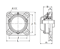 Four Bolt Square Flanged Unit, Cast Housing, Set Screw, Cast Dust Cover, Closed End, UCF Type - Dimensions