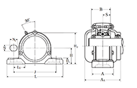 Pillow Block Unit, Set Screw, Cast Dust Cover, Closed End, UCP Type - Dimensions