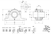 Split Pillow Blocks, Cast Iron Housing, Cyl. Bore, SNC Type - Dimensions