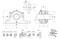 Split Pillow Blocks, Cast Iron Housing, Adapter Sleeve, SNC Type - Dimensions