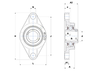 Two Bolt Rhombus Flanged Unit, Stainless Steel Housing, Set Screw, SUCFL Type - Dimensions