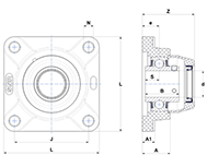 Four Bolt Square Flanged Unit, Thermoplastic Housing, Set Screw, Open Cover, SUCFPL Type - Dimensions