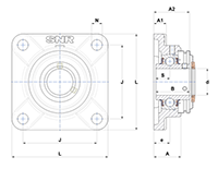 Four Bolt Square Flanged Unit, Stainless Steel Housing, Set Screw, SUCF Type - Dimensions - 2