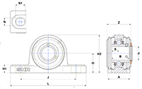 Pillow Block Unit, Stainless Steel Housing, Set Screw, One Closed/One Open Cover, SUCP Type - Dimensions