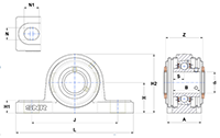 Pillow Block Unit, Stainless Steel Housing, Set Screw, Two Open Covers, SUCP Type - Dimensions