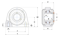 Tapped-Base Pillow Block Unit, Stainless Steel Housing, Set Screw, One Closed/One Open Cover, SUCPA Type - Dimensions