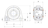 Tapped-Base Pillow Block Unit, Stainless Steel Housing, Set Screw, Two Open Covers, SUCPA Type - Dimensions