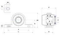 Pillow Block Unit, Thermoplastic Housing, Set Screw, One Closed/One Open Cover, SUCPPL Type - Dimensions