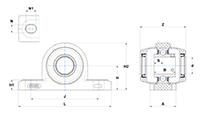 Pillow Block Unit, Thermoplastic Housing, Set Screw, Two Open Covers, SUCPPL Type - Dimensions