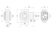 Take-Up Unit, Set Screw, Stainless Steel Housing, One Closed/One Open Cover, SUCT Type - Dimensions