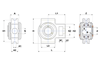 Take-Up Unit, Set Screw, Stainless Steel Housing, Two Open Covers, SUCT Type - Dimensions