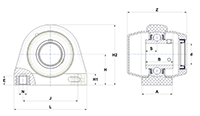 Tapped-Base Pillow Block Unit, Thermoplastic Housing, Set Screw, One Closed/One Open Cover, SUCTBL Type - Dimensions