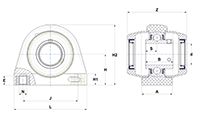 Tapped-Base Pillow Block Unit, Thermoplastic Housing, Set Screw, Two Open Covers, SUCTBL Type - Dimensions