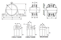 Sealed Spherical Pillow Blocks, Ductile End Cover, Open/Closed End, SPAW/SPW Type - Dimensions