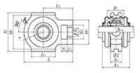 Take-Up Unit, Cast Housing, Adapter, Pressed Steel Dust Cover, Open End, UKT Type - Dimensions