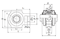 Take-Up Unit, Cast Housing, Set Screw, Pressed Steel Dust Cover, Open End, UCT Type - Dimensions