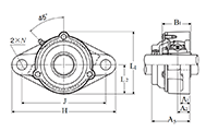 Two Bolt Rhombus Flanged Unit, Cast Housing, Adapter, Cast Dust Cover, Open End, UKFL Type - Dimensions